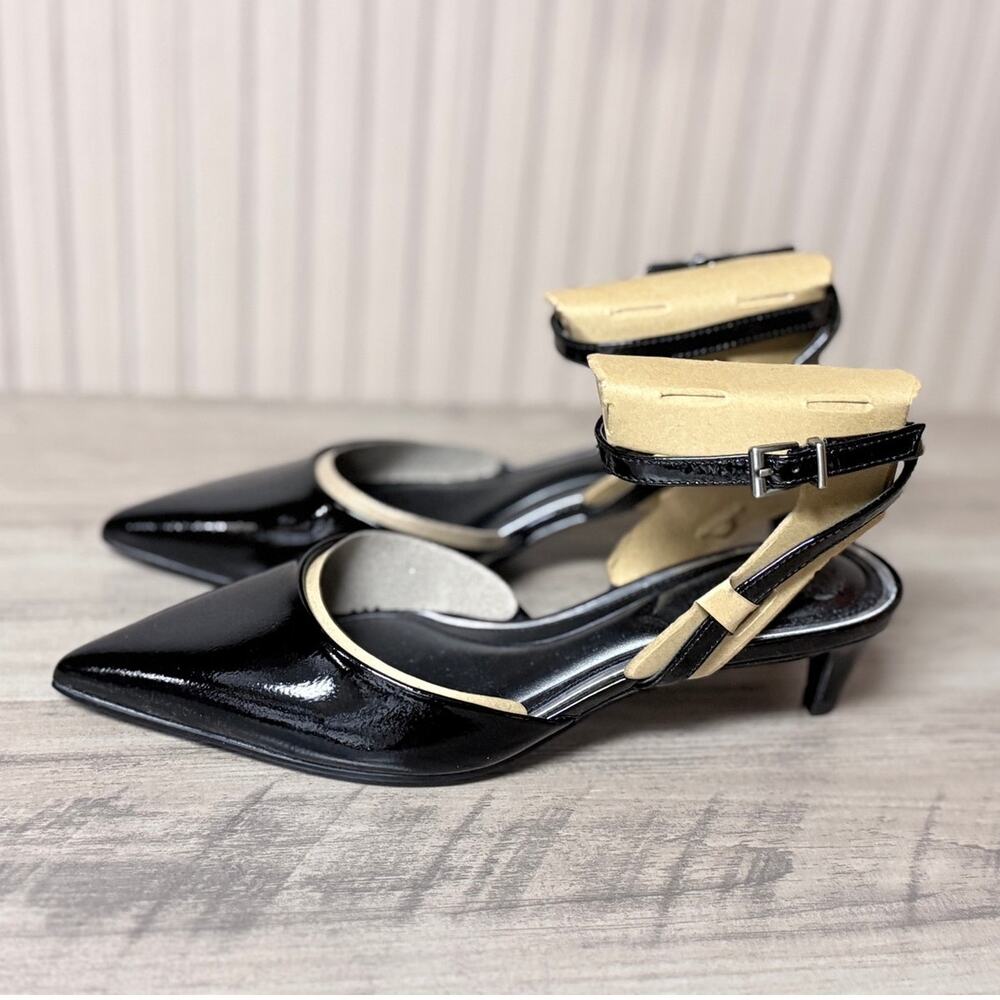 Vince Camuto Irva Pumps Black Leather Pointed Toe Ankle Strap 7.5M